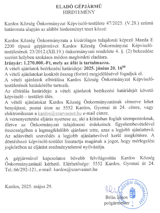 Gépjármű értékesítés 2025.05.29.